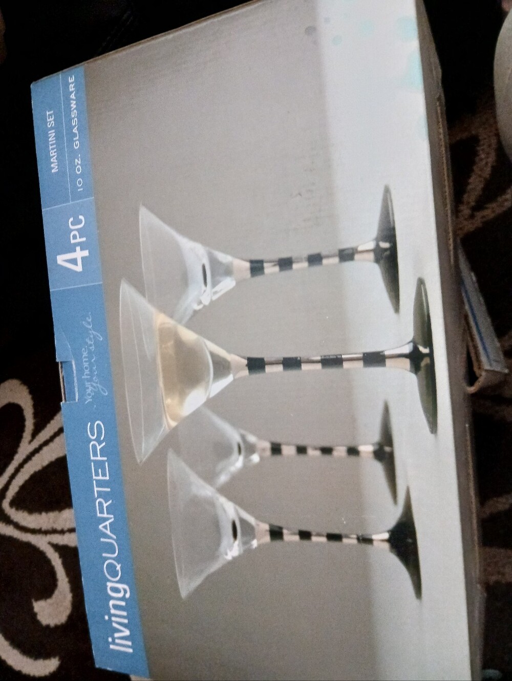 livingQUARTERS Black & White Striped Stem Martini Glasses - 4 Pc Set